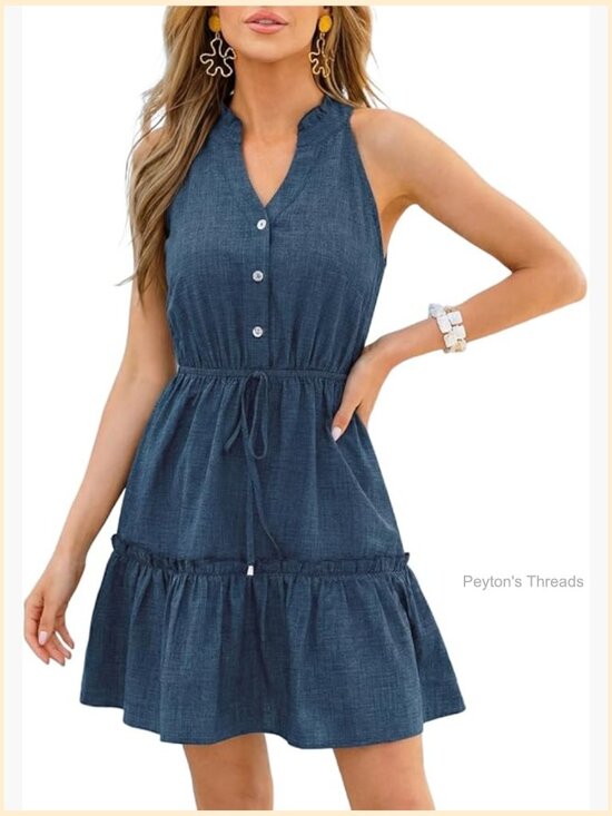 Dresses & Skirts - CUPSHE Women's Tie Dye Notched Neck Button Sleeveless Belted Mini Dress